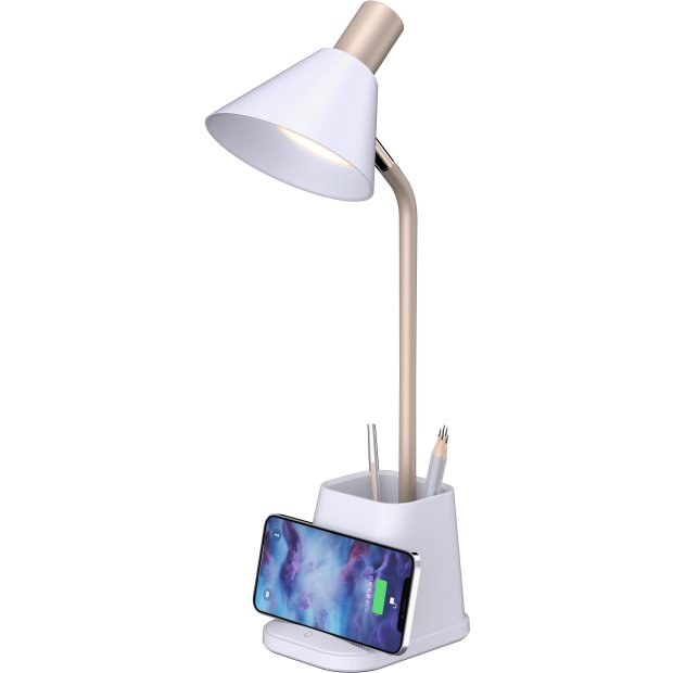 Northpoint LED QI Schreibtischlampe Weiß mit wireless Charging und USB-Anschluss 3 Lichtmodi dimmbar mit integriertem Stifthalter