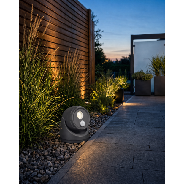 LED Batterie Spot Strahler Flutlicht mit Bewegungsmelder und Erdspieß 5000K neutralweiß - Grau