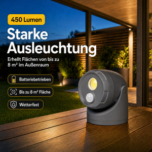 LED Batterie Spot Strahler Flutlicht mit Bewegungsmelder und Erdspieß 5000K neutralweiß - Grau