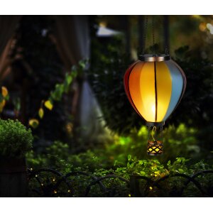 LED Solar Laterne Heißluftballon Windlicht Metall-Gestell Kunststoff Außenbereich - Regenbogen