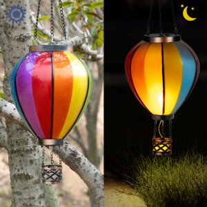 LED Solar Laterne Heißluftballon Windlicht Metall-Gestell Kunststoff Außenbereich - Regenbogen
