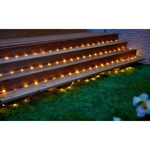 B-Ware LED Lichterschlauch Solar LED-Kette mit Solar Panel 100 LEDs Warmweiß ca. 7,5 m lang