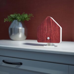 Naturgeräuschebox Vogel Gesang Vogelzwitscher Box Bewegungsmelder Vogelgeräusche - Kirschholz / Haus