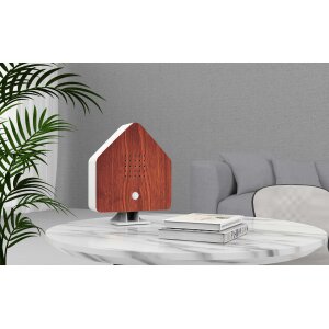 Naturgeräuschebox Vogel Gesang Vogelzwitscher Box Bewegungsmelder Vogelgeräusche - Kirschholz / Haus