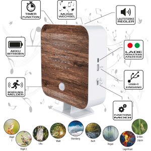 Naturgeräuschebox Vogel Gesang Vogelzwitscher Box Bewegungsmelder - Nussbaumholz / Cube