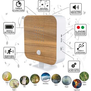 Naturgeräuschebox Vogel Gesang Vogelzwitscher Box Bewegungsmelder Vogelgeräusche - Buchenholz / Cube