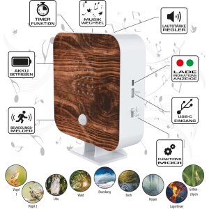 Naturgeräuschebox Vogel Gesang Vogelzwitscher Box Bewegungsmelder - Geflammtes Holz / Cube