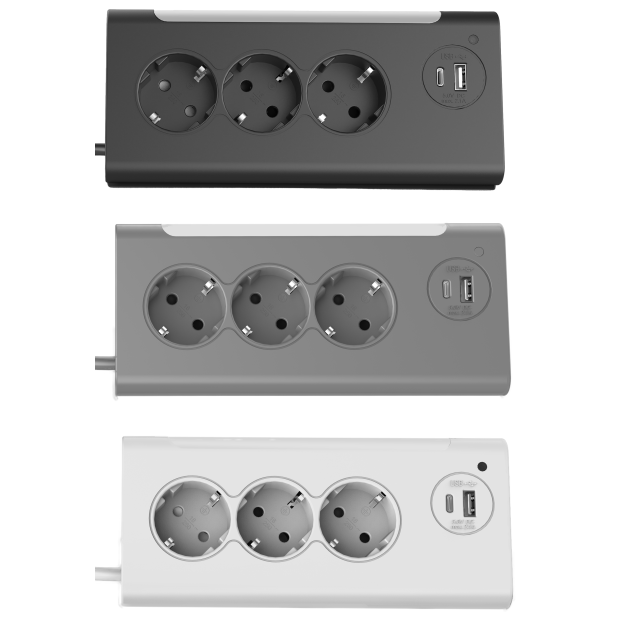 Ecksteckdosenleiste LED USB USB-C mit 3 Steckdosen für optimalen Anschluss im Wohnbereich 140cm