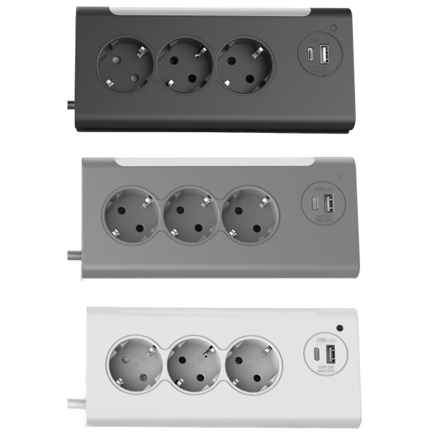Northpoint 3-Fach Ecksteckdosenleiste mit Nachtlicht mit Dämmerungssensor USB und USB-C Ausgänge 140cm Kabellänge