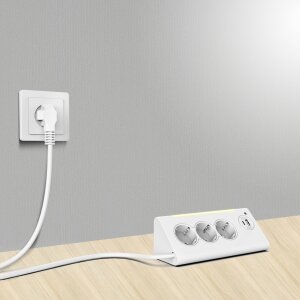 3-Fach Ecksteckdosenleiste mit Nachtlicht mit Dämmerungssensor USB und USB-C Ausgänge 140cm - Weiß