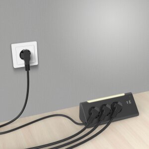 3-Fach Ecksteckdosenleiste mit Nachtlicht mit Dämmerungssensor USB und USB-C Ausgänge - Schwarz