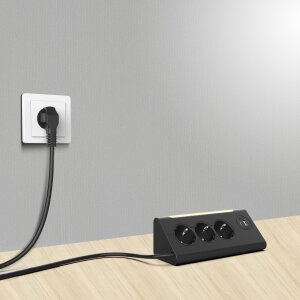 3-Fach Ecksteckdosenleiste mit Nachtlicht mit Dämmerungssensor USB und USB-C Ausgänge - Schwarz