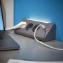 3-Fach Ecksteckdosenleiste mit Nachtlicht mit Dämmerungssensor USB und USB-C Ausgänge 140cm - Grau