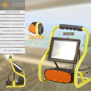 LED Baustrahler Arbeitsstrahler 30W 4000K Tageslichtweiß mit Bluetooth Lautsprecher IP44