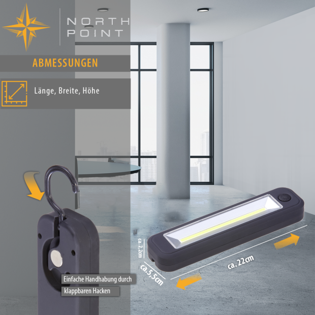 Northpoint LED Arbeitsleuchte Arbeitslampe Stableuchte Werkstattlampe Batterie Taschenlampe Magnet Haken