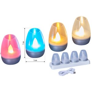 LED Akku Lounge Lichter 4er-Set mit Touchsensor Kabellos für Innen und Außen - Silber Transparent