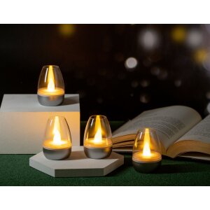 LED Akku Lounge Lichter 4er-Set mit Touchsensor Kabellos für Innen und Außen - Silber Transparent