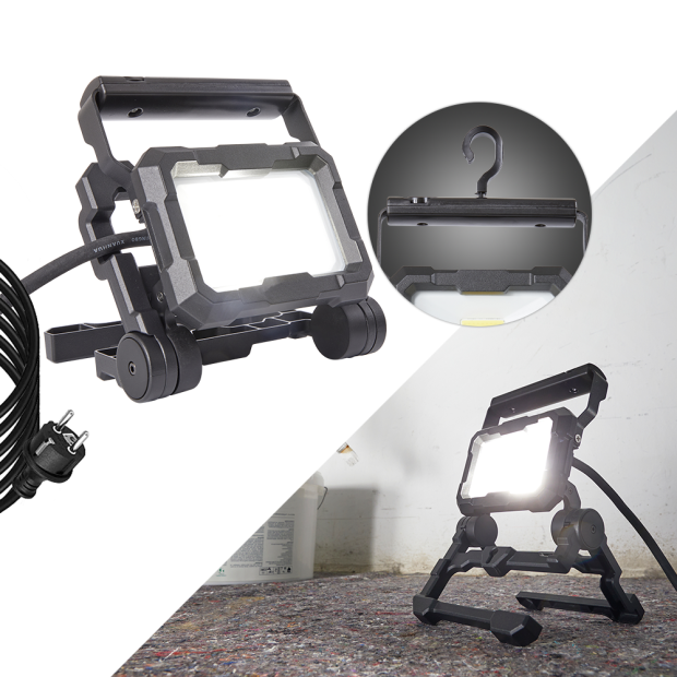 LED Arbeitsstrahler 20 W 2200 Lumen 5000 K IP65 Dimmfunktion mit rückseitigem Schalter Aufhängung
