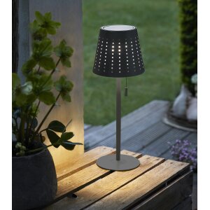 B-Ware LED Outdoor Tischleuchte Grau wiederaufladbar 2200mAh Akku Metall Solar Wasserfest