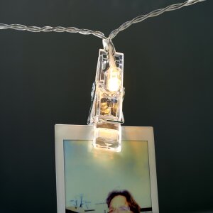 LED Fotoklammer Lichterkette mit Batterie 10 Warmweiße Leuchtklammer Batteriebetrieben 175cm lang