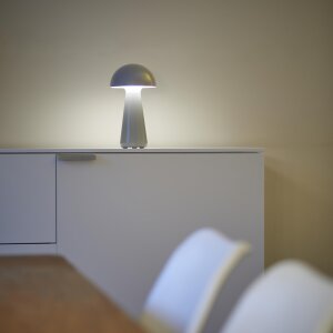 LED Design Tischleuchte Mushroom Light dimmbar 300 Lumen für Innen und Außen 28 cm hoch Grau