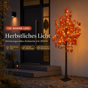 LED Herbst Baum Herbstdeko Lichtbaum in Ahorn-Optik In- & Outdoor | 120 warmweiße LEDs | 180cm hoch