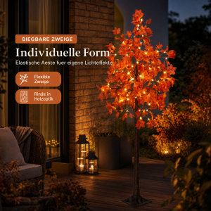 LED Herbst Baum Herbstdeko Lichtbaum in Ahorn-Optik In- & Outdoor | 120 warmweiße LEDs | 180cm hoch