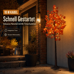 LED Herbst Baum Herbstdeko Lichtbaum in Ahorn-Optik In- & Outdoor | 120 warmweiße LEDs | 180cm hoch