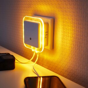 LED Nachtlicht Bernsteinweißes Licht (1500-1800K) 2er-Set Eckig mit - Eckig mit 2 USB Anschlüsse