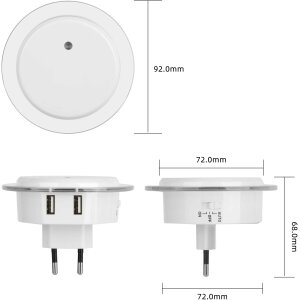 LED Nachtlicht Bernsteinweißes Licht (1500-1800K) 2er-Set Rund mit - Rund mit 2 USB Anschlüssen