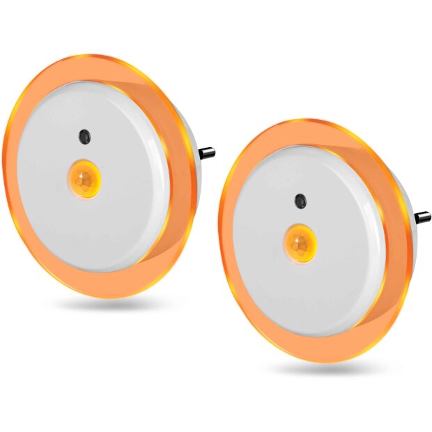 LED Nachtlicht Bernsteinweißes Licht (1500-1800K) 2er-Set Rund mit - Rund mit Bewegungsmelder