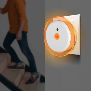 LED Nachtlicht Bernsteinweißes Licht (1500-1800K) 2er-Set Rund mit - Rund mit Bewegungsmelder