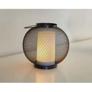 LED Laterne aus Metall mit Timer & Flackereffekt  batteriebetrieben für Innen & Außen Rund