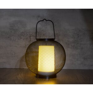 LED Laterne aus Metall mit Timer & Flackereffekt  batteriebetrieben für Innen & Außen Rund