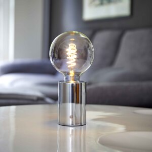 LED Eddison Lampe Akku Design Tischlampe mit Glühdraht 2000mAh dimmbar Chrom klare Birne