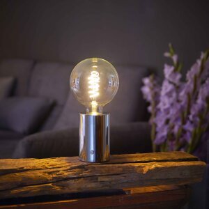 LED Eddison Lampe Akku Design Tischlampe mit Glühdraht 2000mAh dimmbar Chrom klare Birne