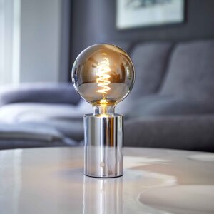 LED Eddison Lampe Akku Design Tischlampe mit Glühdraht 2000mAh dimmbar Chrom dunkle Birne