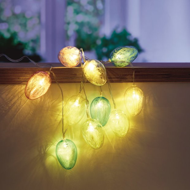 B-Ware LED Lichterkette inkl. Batterien 10 Warmweiße Leuchtostereier Ostern Batteriebetrieben 175cm Timerfunktion Ostern Bunt Transparent