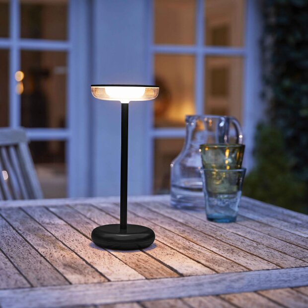 Moderne dimmbare LED Tischlampe 30cm, 1800mAh Akku, warmweiß, USB-C, 5-7h Leuchtdauer, 180 - Schwarz