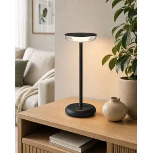 LED Akku Tischlampe Schwarz Dimmbar Touch Warmweiß USB-C Nachttischlampe kabellos 27,4cm