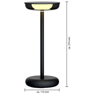 Moderne dimmbare LED Tischlampe 30cm, 1800mAh Akku, warmweiß, USB-C, 5-7h Leuchtdauer, 180 - Schwarz