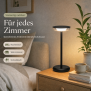 LED Akku Tischlampe Schwarz Dimmbar Touch Warmweiß USB-C Nachttischlampe kabellos 27,4cm