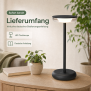 LED Akku Tischlampe Schwarz Dimmbar Touch Warmweiß USB-C Nachttischlampe kabellos 27,4cm