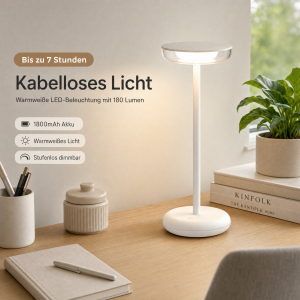 LED Akku Tischlampe Weiß Dimmbar Touch Warmweiß USB-C Nachttischlampe kabellos 27,4cm