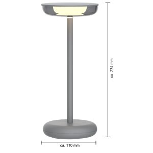 Moderne dimmbare LED Tischlampe 30cm, 1800mAh Akku, warmweiß, USB-C, 5-7h Leuchtdauer, 180 - Grau