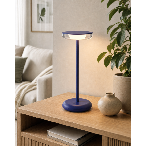 LED Akku Tischlampe Blau Dimmbar Touch Warmweiß USB-C Nachttischlampe kabellos 27,4cm