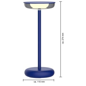 Moderne dimmbare LED Tischlampe 30cm, 1800mAh Akku, warmweiß, USB-C, 5-7h Leuchtdauer, 180 - Blau