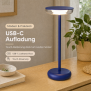 LED Akku Tischlampe Blau Dimmbar Touch Warmweiß USB-C Nachttischlampe kabellos 27,4cm