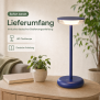 LED Akku Tischlampe Blau Dimmbar Touch Warmweiß USB-C Nachttischlampe kabellos 27,4cm