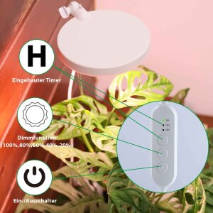 LED Pflanzenleuchte Gewächslampe mit Klipphalterung für Töpfe Timerfunktion Helligkeitseinstellung